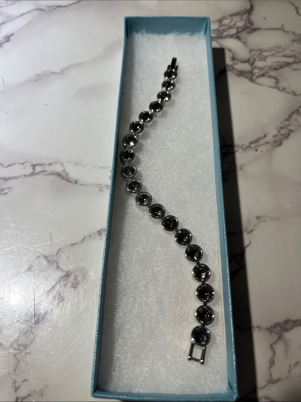 Silver soft black  Crystal Tennis Bracelet - Elegant Round Stones